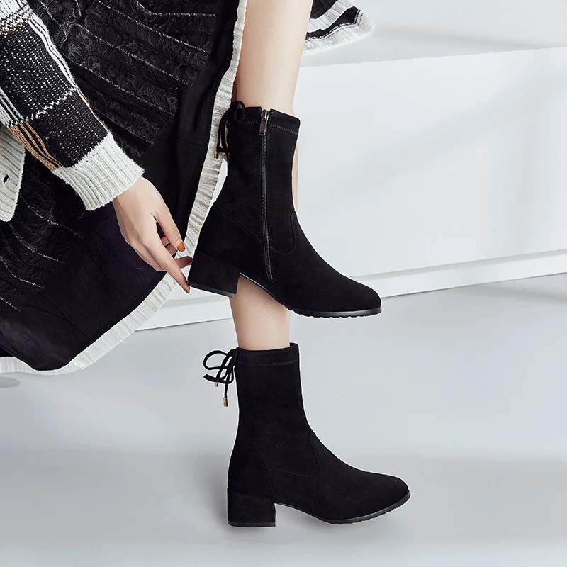 Autumn Flock Stretch Fabric Sock Boots Chunky Heels Ankle Boots For Women Ladies Suede Shoes Woman Booties Mujer Big Size 33-43
Autumn Flock Stretch Fabric Sock Boots Chunky Heels Ankle Boots For Women Ladies Suede Shoes Woman Booties Mujer Big Size 33-43