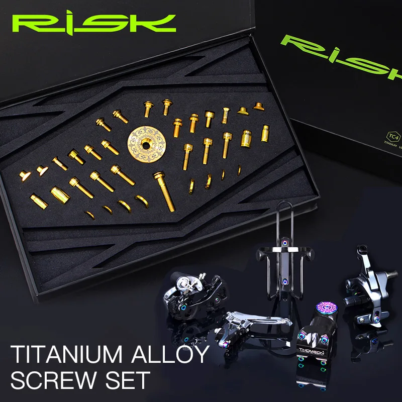 RISK 36pcs Titanium Alloy MTB Road Bicycle Screws Bolts Sets Colorful Laser Logo Hollow Stylish Screw Ultralight Accessories Kit
RISK 36pcs Titanium Alloy MTB Road Bicycle Screws Bolts Sets Colorful Laser Logo Hollow Stylish Screw Ultralight Accessories Kit