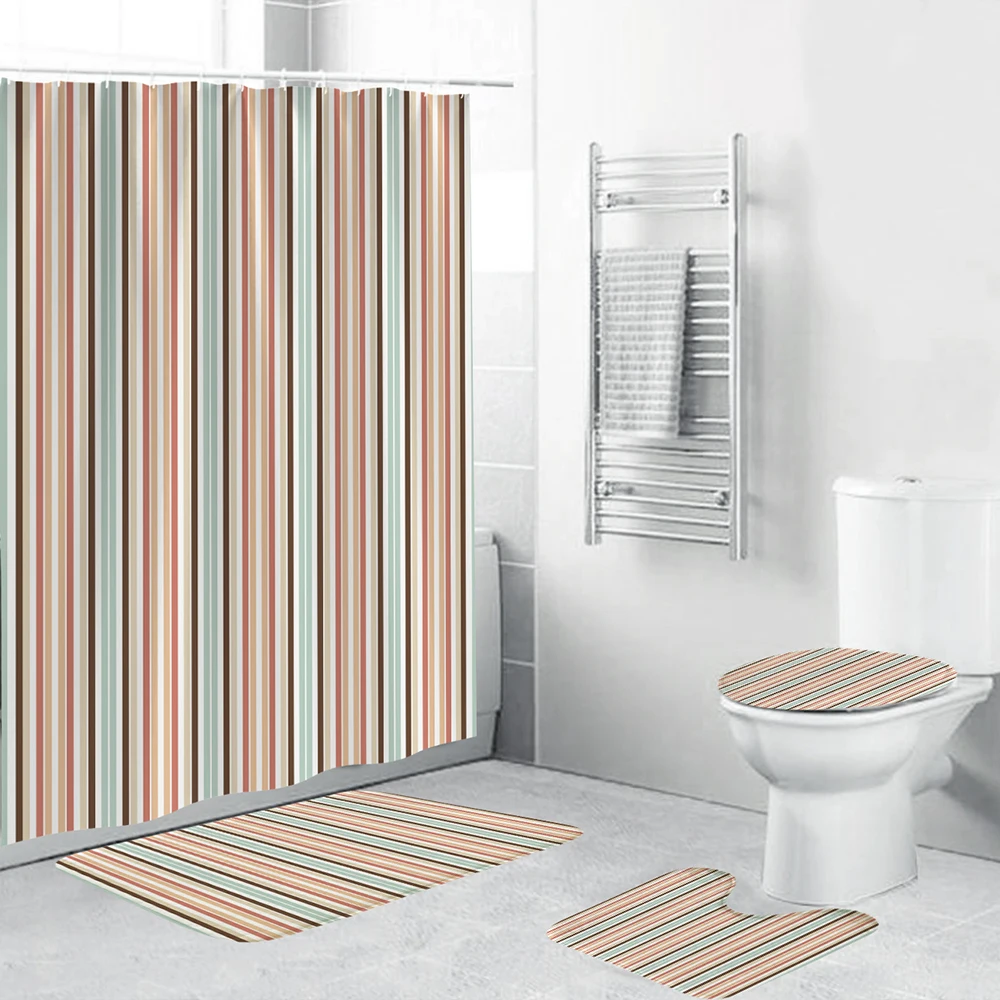 Bathroom Striped Polyester Fabric Shower Curtain Navy and Blue Geometric 4 Piece Set with Soft Toilet Mat Pad
Bathroom Striped Polyester Fabric Shower Curtain Navy and Blue Geometric 4 Piece Set with Soft Toilet Mat Pad