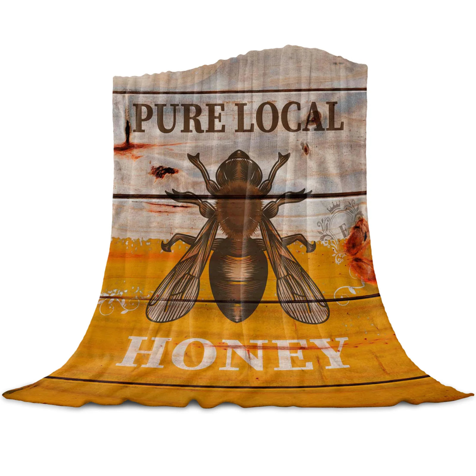

Bee Retro Wood Grain Coral Fleece Blankets Flannel Bedspreads Soft Warm Blankets for Bed Sofa Nap Wrap Blanket