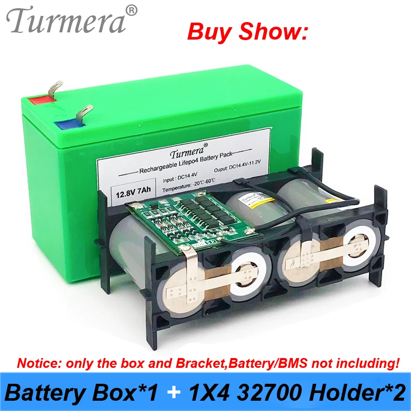 

Turmera 32650 32700 Lifepo4 Battery Storage Box with 4S 40A BMS 1x4 Bracket for 12V 7Ah Uninterrupted Power Supply Battery Use A