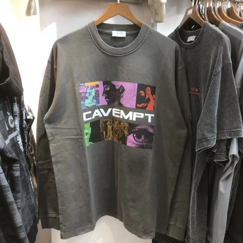 

CAVEMPT C.E Fashion Shirts Men 1:1 High Quality Batik Grey Figure Pictorial Long Sleeve T-Shirt Cav Empt Vintage Women Top Tees