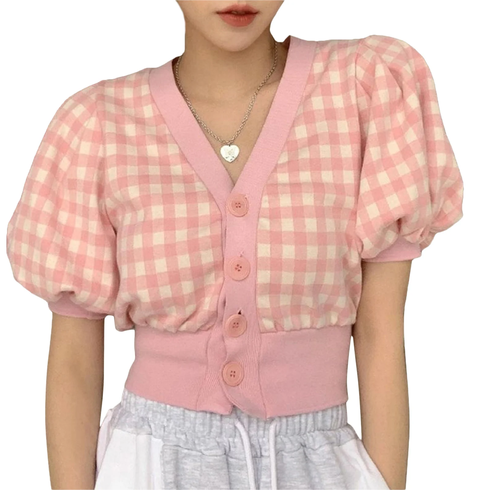2021 Summer Women Plaid Crop Tops Adults Button-down Color Block Puff Sleeve V-neck Cardigan Sweet Style
2021 Summer Women Plaid Crop Tops Adults Button-down Color Block Puff Sleeve V-neck Cardigan Sweet Style