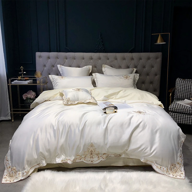 KOTUDENAVY 4 Pieces Luxury Satin Cotton Embroidery Bedding sets Double Queen King size bedding duvet cover bed sheet set
KOTUDENAVY 4 Pieces Luxury Satin Cotton Embroidery Bedding sets Double Queen King size bedding duvet cover bed sheet set