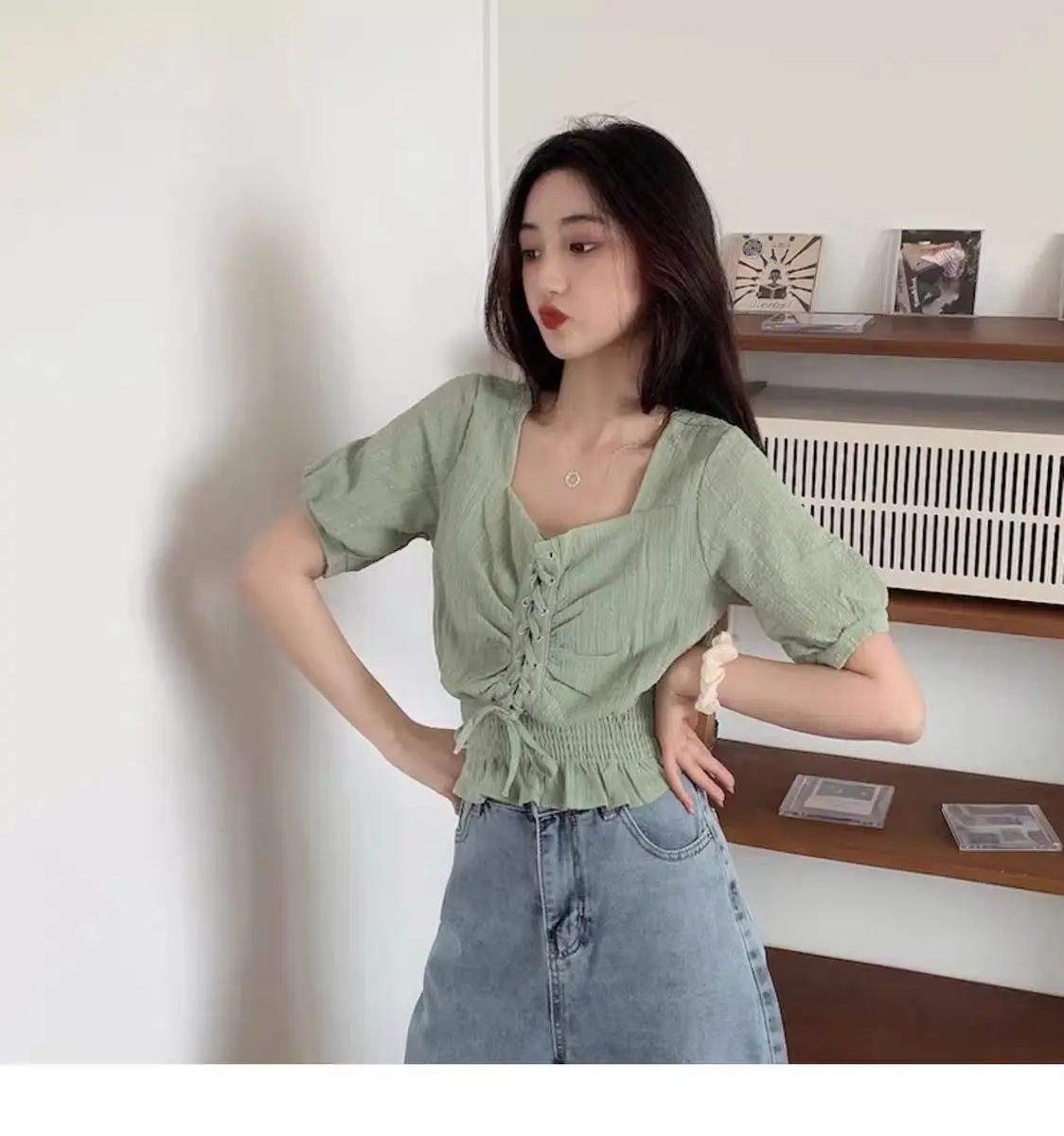 Blouses Women Chic Lace-up Design Simple All-match lovely ins Slim Summer Ladies Crop Tops Chiffon Soft Vintage Womens Shirts
Blouses Women Chic Lace-up Design Simple All-match lovely ins Slim Summer Ladies Crop Tops Chiffon Soft Vintage Womens Shirts