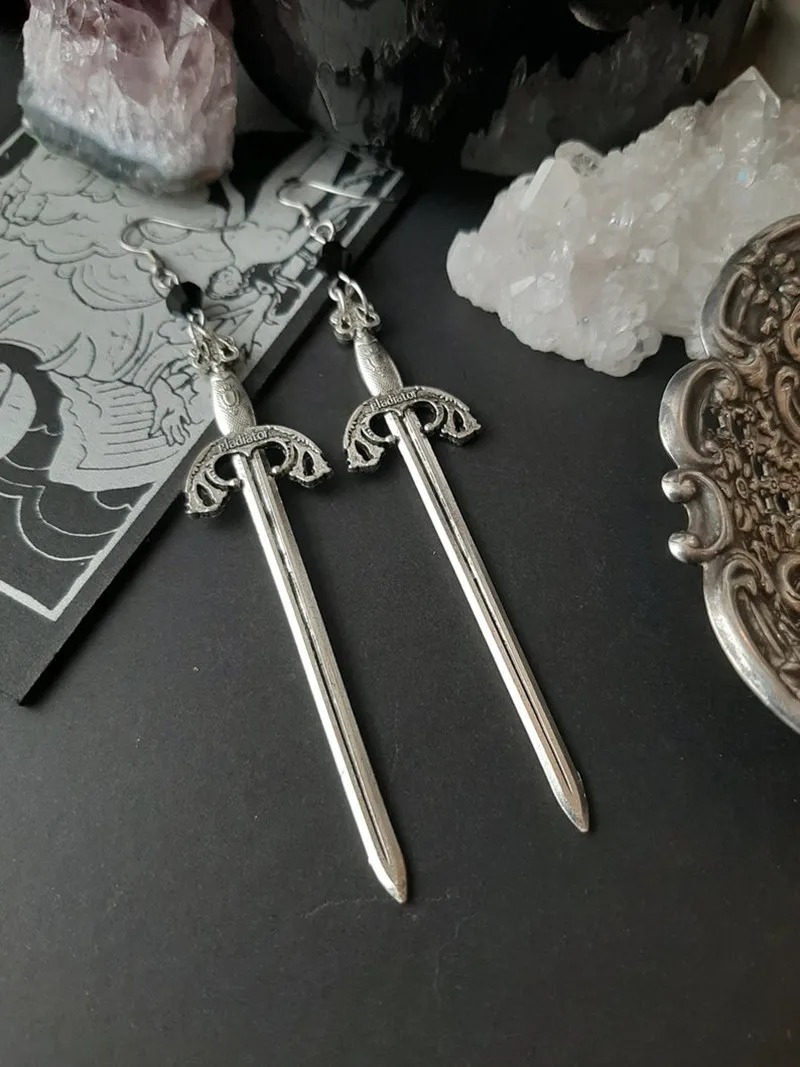Gothic Sword with Black Beads Earrings Witch Warrior Pagan Medieval Sword Jewelry Fashion Classic Ladies Gift
Gothic Sword with Black Beads Earrings Witch Warrior Pagan Medieval Sword Jewelry Fashion Classic Ladies Gift