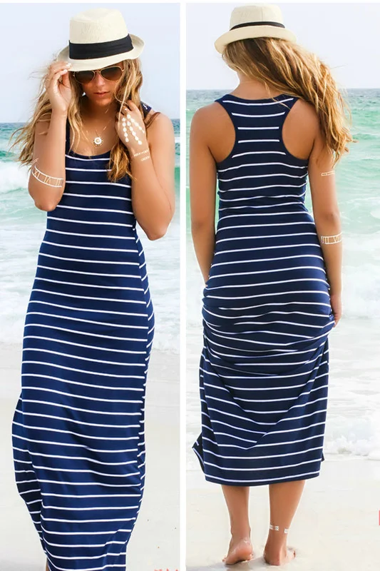 Fashion New 2021 Dress Cotton Boho Evening Party Long Maxi Beach Dress Striped Vest Summer Women
Fashion New 2021 Dress Cotton Boho Evening Party Long Maxi Beach Dress Striped Vest Summer Women