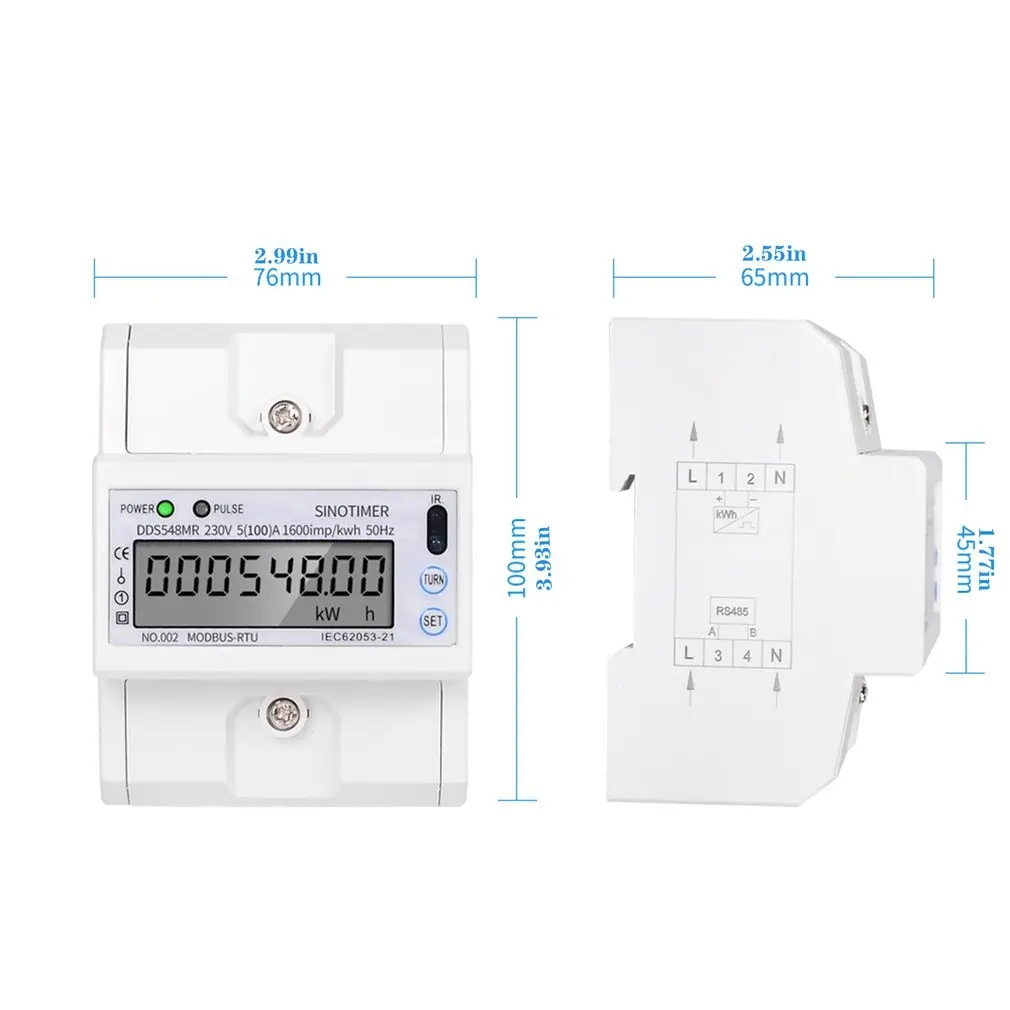 SINOTIMER DDS548MR 5-100A 230V Multi-functional Single Phase AC Power Consumption Meter Monitoring Rail With RS485 Modbus
SINOTIMER DDS548MR 5-100A 230V Multi-functional Single Phase AC Power Consumption Meter Monitoring Rail With RS485 Modbus