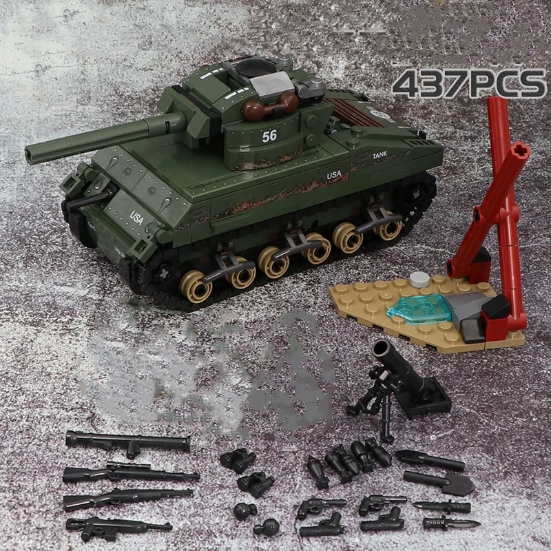 437pcs WW2 Tank Series US M4 Sherman Medium Tank Building Blocks Model Bricks WW2 Military Soldiers Figures Toys for Kids
437pcs WW2 Tank Series US M4 Sherman Medium Tank Building Blocks Model Bricks WW2 Military Soldiers Figures Toys for Kids