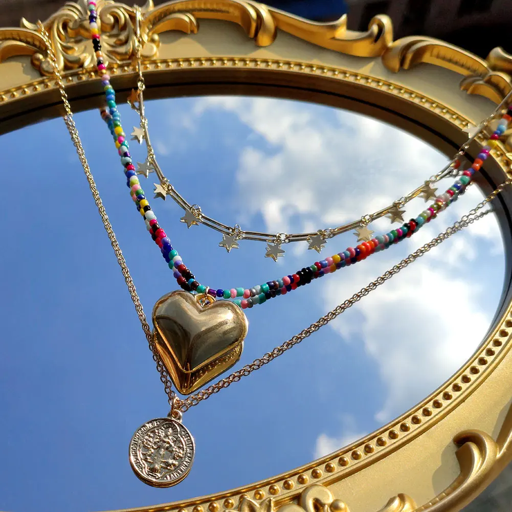 Fashion Gold Love Coin Star Pendant Necklace Women Multilayer Necklaces Colorful Acrylic Resin Bead Metal Chain Jewelry 2021 New
Fashion Gold Love Coin Star Pendant Necklace Women Multilayer Necklaces Colorful Acrylic Resin Bead Metal Chain Jewelry 2021 New