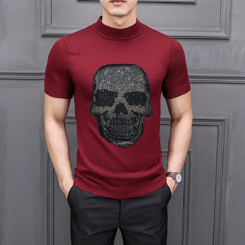 Multi-Color Half High Neck Design Diamond Super Big Skull Short-Sleeved Pullover Knitted Handsome Men's T-Shirt Sweater
Multi-Color Half High Neck Design Diamond Super Big Skull Short-Sleeved Pullover Knitted Handsome Men's T-Shirt Sweater
