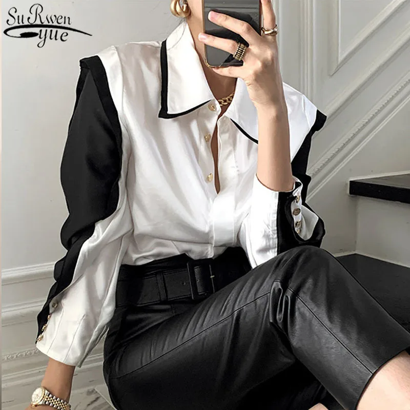 New Korean Long Sleeve Black White Splicing Women's Shirts Spring and Summer Singele Breasted Fashion Women Blouses 2021 12898
New Korean Long Sleeve Black White Splicing Women's Shirts Spring and Summer Singele Breasted Fashion Women Blouses 2021 12898
