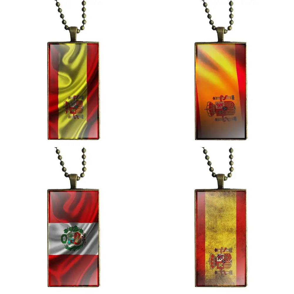 

EJ glaze Испания Флаг Уникальный для женщин высокое качество девушки стекло кабошон кулон ожерелье прямоугольник модное ожерелье