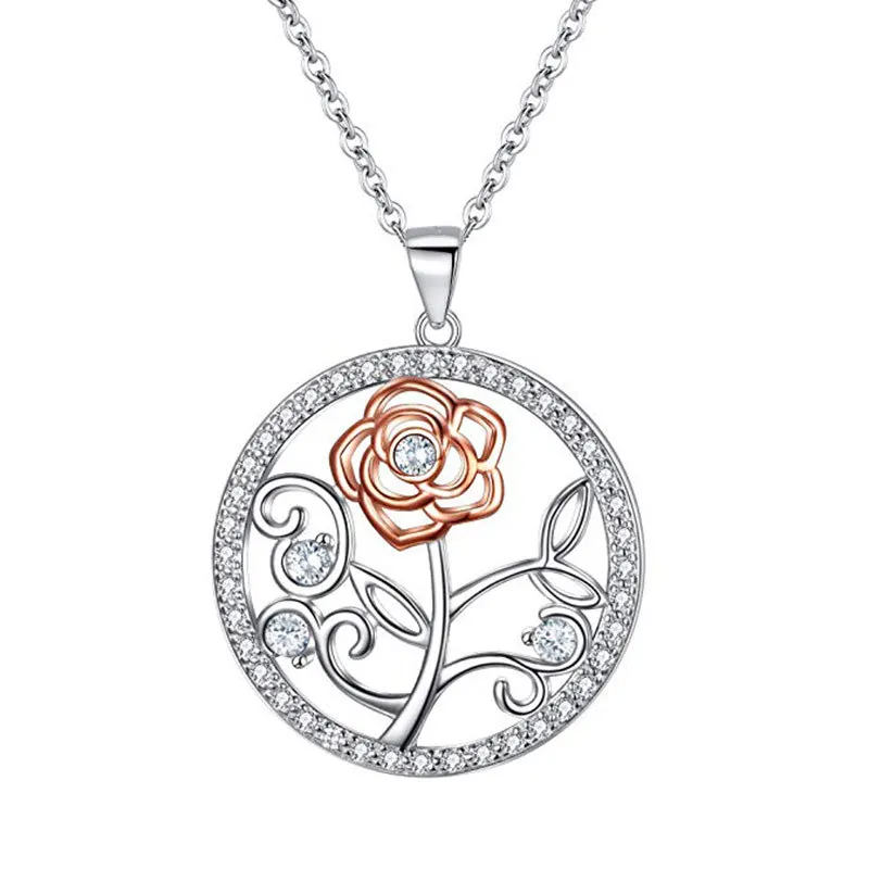 Classic Female Rose Flower Pendant Necklace Charm Silver Color Chain Necklaces For Women Cute White Crystal Wedding Necklace 
Classic Female Rose Flower Pendant Necklace Charm Silver Color Chain Necklaces For Women Cute White Crystal Wedding Necklace