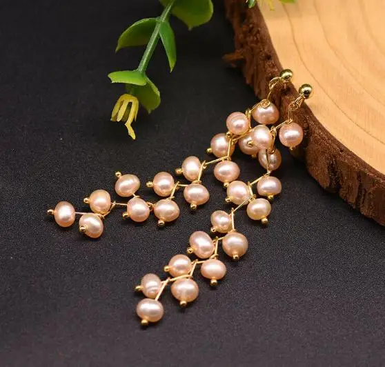 

New Favorite Pearl Earrings Very Perfect 6-7mm Pink Freshwater Pearls S925 Gold Color Silver Stud Earring Fine Jewelry For Women