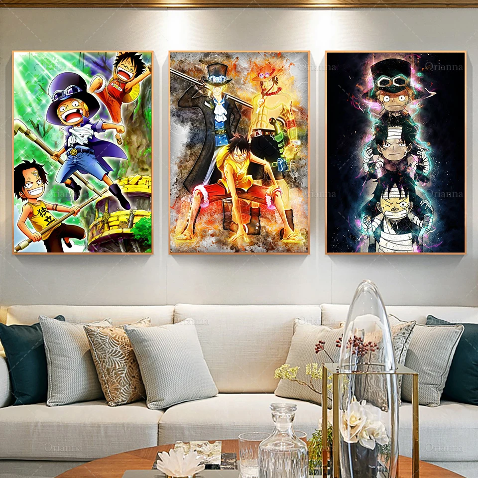 

Modern HD Prints Anime Poster One Piece Sabo,Luffy,Ace Cartoon Art Poster Pictures Wall Canvas Painting Kid Bedroom Living Room