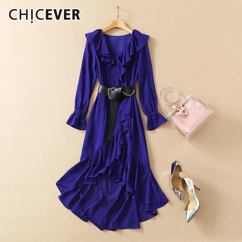 CHICEVER Patchwork Solid Dress For Women V Neck Flare Long Sleeve High Waist Mid Ruffles Dresses Female Fashion Clothes 2021 New
CHICEVER Patchwork Solid Dress For Women V Neck Flare Long Sleeve High Waist Mid Ruffles Dresses Female Fashion Clothes 2021 New