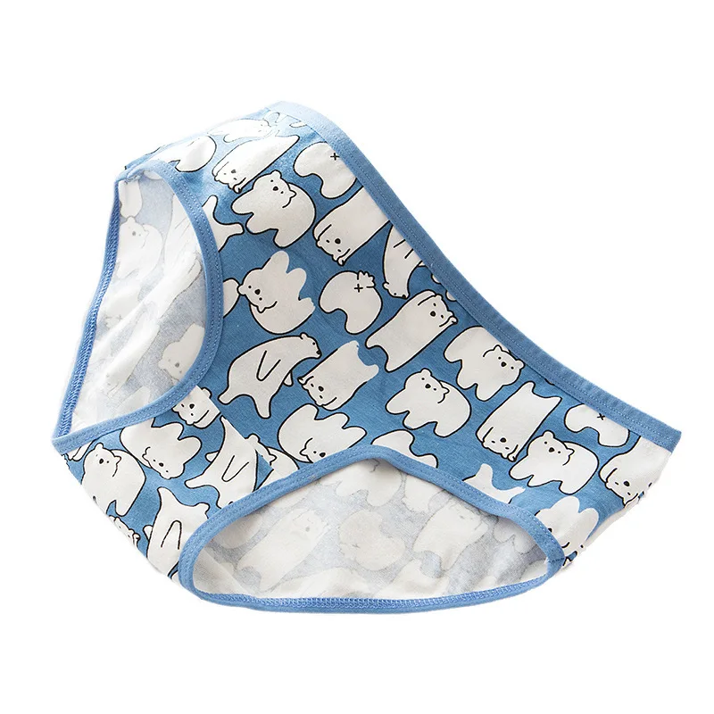 Women's Cotton Underwear Comfortable And Breathable Blue Polar Bear Cartoon Lattice Letters Mid-Waist Youth Briefs | Женская одежда
