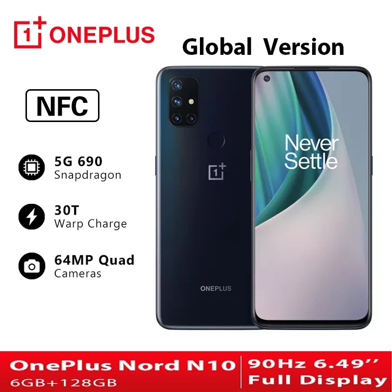 Глобальная версия OnePlus Nord N10 5G телефонов Celulares 6 ГБ 128 Snapdragon 690 смартфон 90 Гц Дисплей
