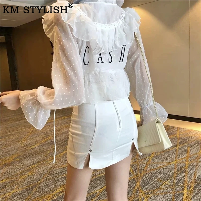 Women's Clothes Blouse Embroidered Letters Ruffled Dot Mesh Cardigan 2020 Spring New Sweet Thin Chiffon Shirt Black And White
Women's Clothes Blouse Embroidered Letters Ruffled Dot Mesh Cardigan 2020 Spring New Sweet Thin Chiffon Shirt Black And White