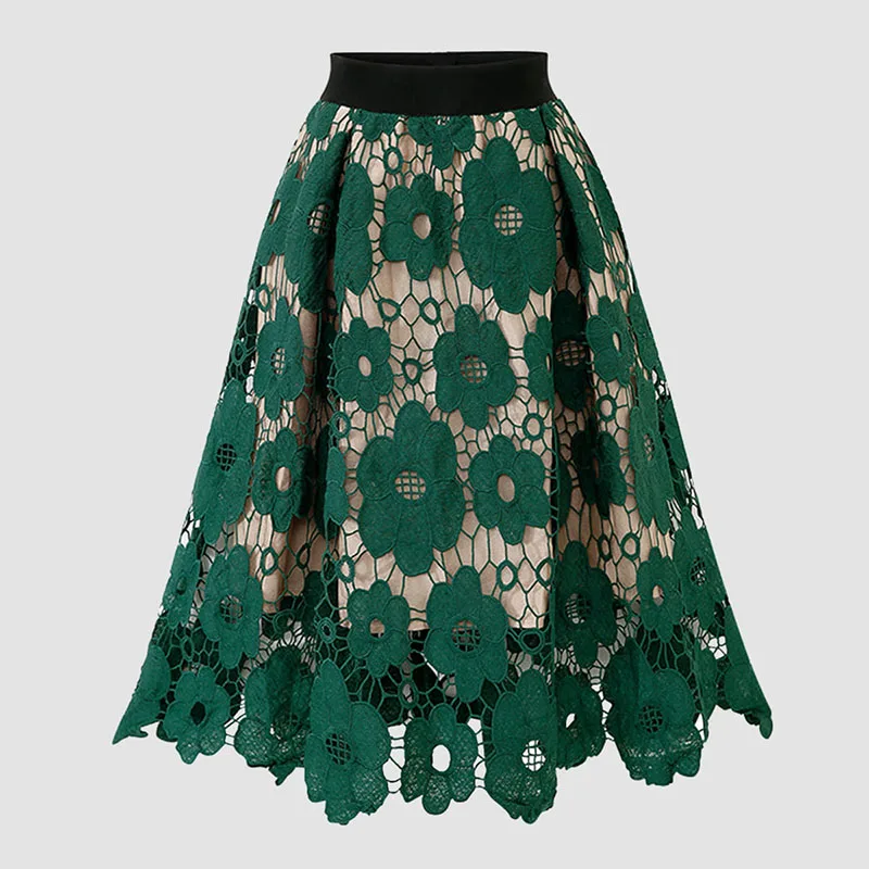 Women's Lace Flowers Skirt Europe and America New Retro A-line Long Skirt Elegant Elastic Waist Lace Hollow Skirts Falda ML368
Women's Lace Flowers Skirt Europe and America New Retro A-line Long Skirt Elegant Elastic Waist Lace Hollow Skirts Falda ML368