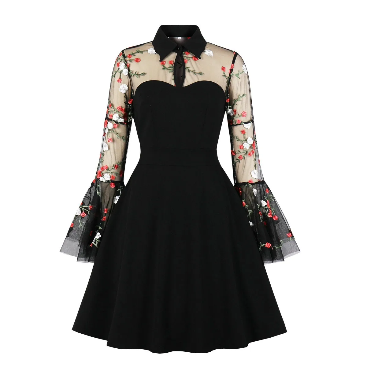 Fashion Women's Dress Lace Long Sleeve Mesh Dress Embroidered Flare Sleeve Stitching Punk Retro Dress Elegant Dresses 2021 New
Fashion Women's Dress Lace Long Sleeve Mesh Dress Embroidered Flare Sleeve Stitching Punk Retro Dress Elegant Dresses 2021 New
