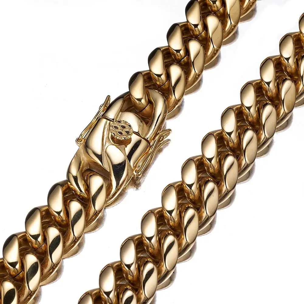 

Huge Cool 16mm Wide Mens Unisexs Biker Jewelry Waterproof Gold Tone Miami Cuban Curb Chain Necklace Or Bracelet Bangle 7-40inch