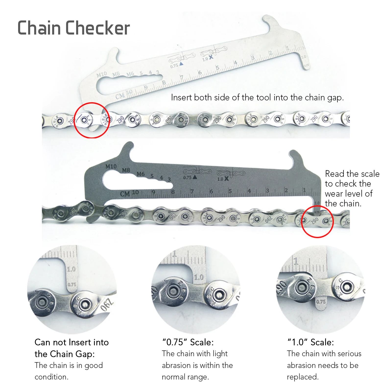 Bike Chain Checker Chain 4-IN-1Hook Bolt Measurement Bicycle Chains Wear Indicator Cycling Chain Tool for Folding MTB Bicycle
Bike Chain Checker Chain 4-IN-1Hook Bolt Measurement Bicycle Chains Wear Indicator Cycling Chain Tool for Folding MTB Bicycle