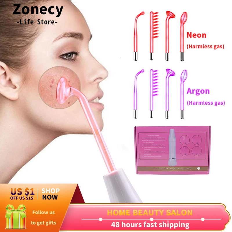 

High Frequency Facial Machine Electrotherapy Glass FUSION Therapy Wand Argon Ozone Treatment Acne Remove Wrinkles Skin Spa Care