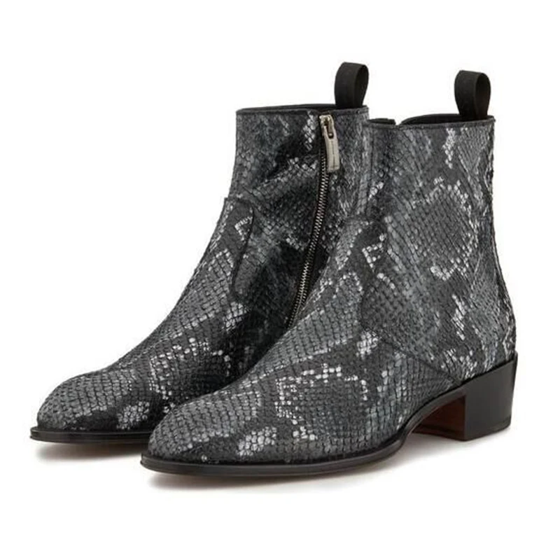 Real Leather Snakeskin Boots Women Pointed Toe Side Zipper High Heel Boots Female Fashion Ankle Boots 
Real Leather Snakeskin Boots Women Pointed Toe Side Zipper High Heel Boots Female Fashion Ankle Boots