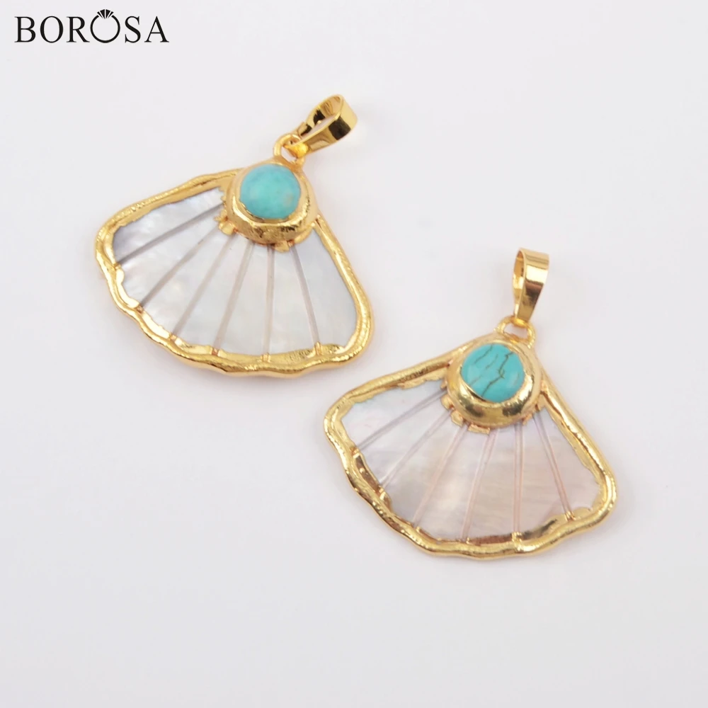 BOROSA 10Pcs Fan Shape Gold Trim Natural White Shell & Blue Howlite Turquoises Pendant for Earring Jewelry Handmade G1895
BOROSA 10Pcs Fan Shape Gold Trim Natural White Shell & Blue Howlite Turquoises Pendant for Earring Jewelry Handmade G1895