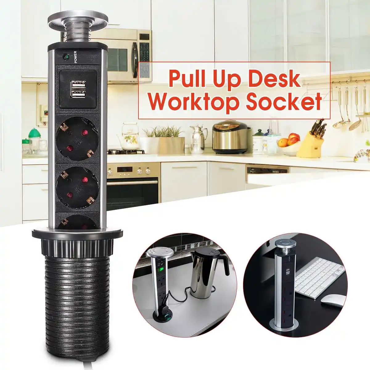 16A Pull UP 3 Power Socket 2 USB Charging Port Kitchen Table Electrical Socket Desktop Sockets Retractable Countertops Worktop
16A Pull UP 3 Power Socket 2 USB Charging Port Kitchen Table Electrical Socket Desktop Sockets Retractable Countertops Worktop