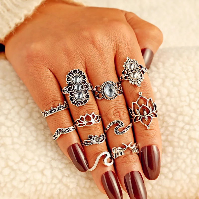 11 pcs/set Bohemian Elephant Flower Rings For Women exaggerated Vintage Women's Crystal Rings Wedding Party Jewelry Accessories
11 pcs/set Bohemian Elephant Flower Rings For Women exaggerated Vintage Women's Crystal Rings Wedding Party Jewelry Accessories