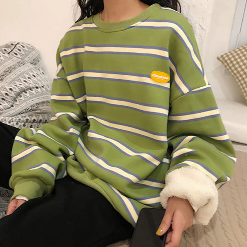 Women's Sweatshirts Round Neck Plus Velvet Winter New Korean Fashion Loose Stripe Printing Thick Harajuku Y2k Tops Kawaii Itself
Women's Sweatshirts Round Neck Plus Velvet Winter New Korean Fashion Loose Stripe Printing Thick Harajuku Y2k Tops Kawaii Itself