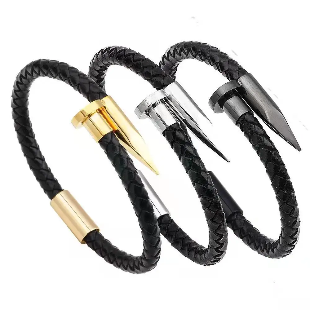 Fashion Leather Rope Braided Stainless Steel Nail Bracelet For Men Women Cool Personality Design Charm Bracelet Jewelry Trend
Fashion Leather Rope Braided Stainless Steel Nail Bracelet For Men Women Cool Personality Design Charm Bracelet Jewelry Trend