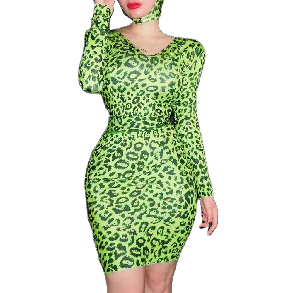 Green Leopard Print Mini Dress Rhinestones Backless Above Knee Dresses Nightclub Dance Show Wear Party Evening Costume Women
Green Leopard Print Mini Dress Rhinestones Backless Above Knee Dresses Nightclub Dance Show Wear Party Evening Costume Women