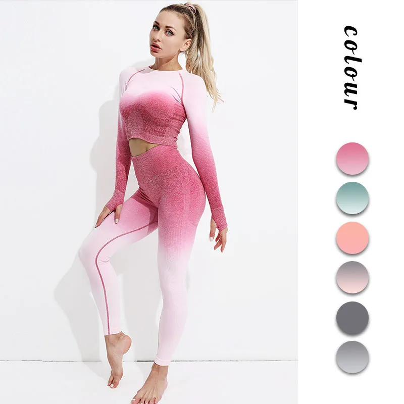 Long-sleeved gradient seamless yoga wear suit running fitness high-waist tight-fitting women's sports fitness suit
Long-sleeved gradient seamless yoga wear suit running fitness high-waist tight-fitting women's sports fitness suit