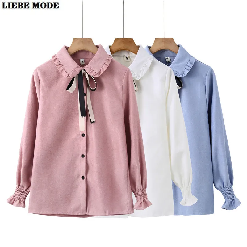 Женская рубашка с воротником «Питер Пэн», белая, синяя, розовая блузка в стиле преппи с бантом, весенние вельветовые рубашки с длинным рукавом, блузки, 2021
Женская рубашка с воротником «Питер Пэн», белая, синяя, розовая блузка в стиле преппи с бантом, весенние вельветовые рубашки с длинным рукавом, блузки, 2021