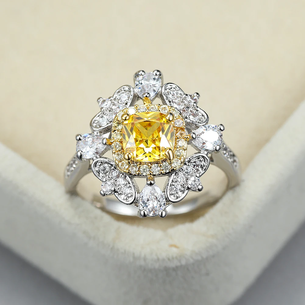 Luxury Female Yellow Square Crystal Ring Charm Silver Color Big Wedding Rings For Women Cute Bride Flower Zircon Engagement Ring
Luxury Female Yellow Square Crystal Ring Charm Silver Color Big Wedding Rings For Women Cute Bride Flower Zircon Engagement Ring