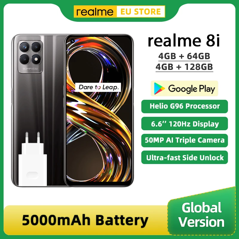 realme 8i, Global Version, 4GB+64GB / 4GB+128GB, 6.6'' 120Hz FHD+, Helio G96 5000mAh Battery 18W 50MP Moblie Phone
realme 8i, Global Version, 4GB+64GB / 4GB+128GB, 6.6'' 120Hz FHD+, Helio G96 5000mAh Battery 18W 50MP Moblie Phone