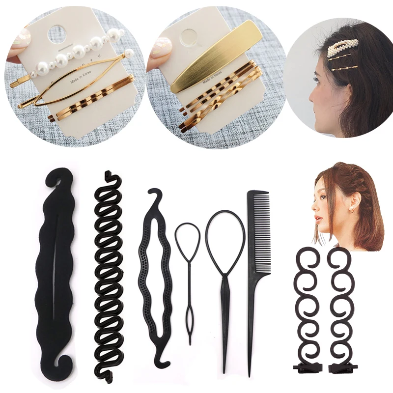 

Woman Hair Accessories Hairpins Clip Styling Tools Twist Bun Barrettes Hairgrips Braiding Braider Tool Popular Pearl Hair Clips