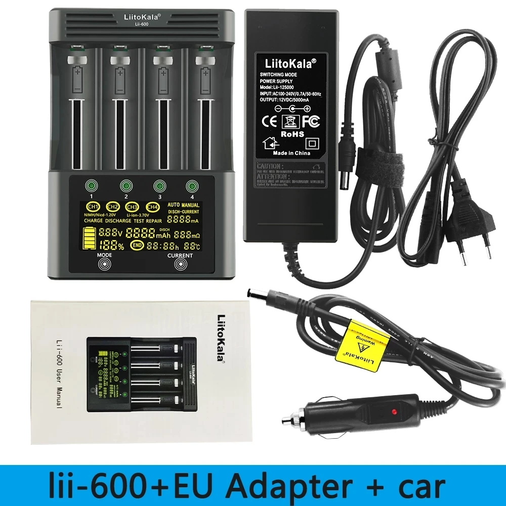 LiitoKala lii-600 LCD 3.7V/1.2V AA/AAA 18650/26650/16340/14500/10440/18500 Battery Charger with screen + 12V5A adapter
LiitoKala lii-600 LCD 3.7V/1.2V AA/AAA 18650/26650/16340/14500/10440/18500 Battery Charger with screen + 12V5A adapter