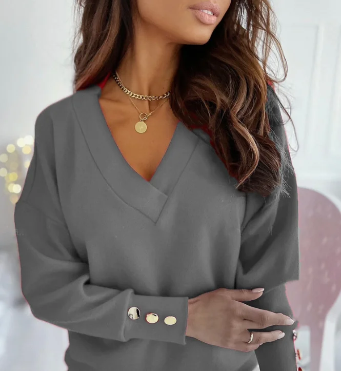 Hot 2021 spring and summer new women's 4-color simple solid long sleeve V-neck button top
Hot 2021 spring and summer new women's 4-color simple solid long sleeve V-neck button top