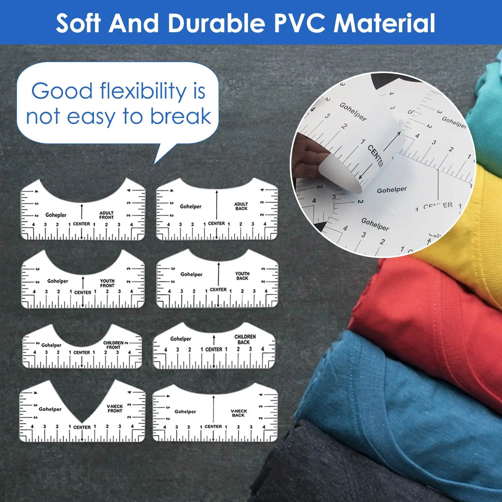 8pcs T-shirt Ruler V Neck Alignment Tool Tee Designing Guide Tool Made of PVC Front and Back Design Easily Make T-shirts Tool
8pcs T-shirt Ruler V Neck Alignment Tool Tee Designing Guide Tool Made of PVC Front and Back Design Easily Make T-shirts Tool