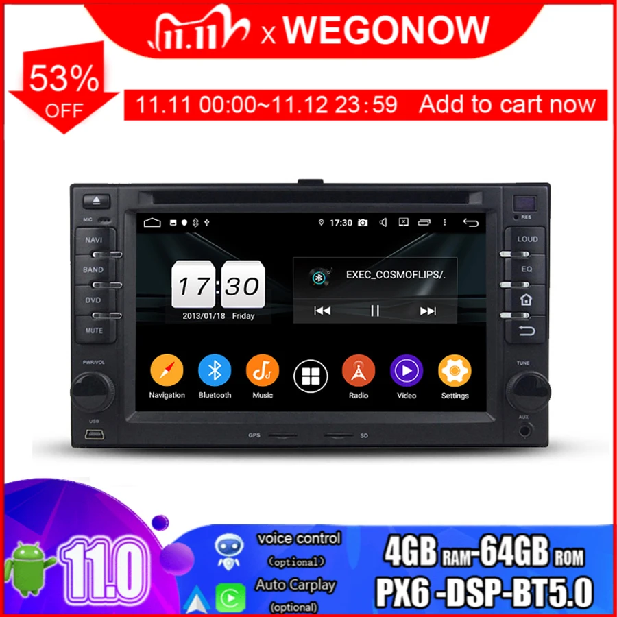 DSP PX6 Android 11.0 4G RAM 64G ROM For kia CEED Sorento Sedona Optima Rio Carens BT5.0 Wifi GPS Map Car DVD Player RDS Radio | Автомобили