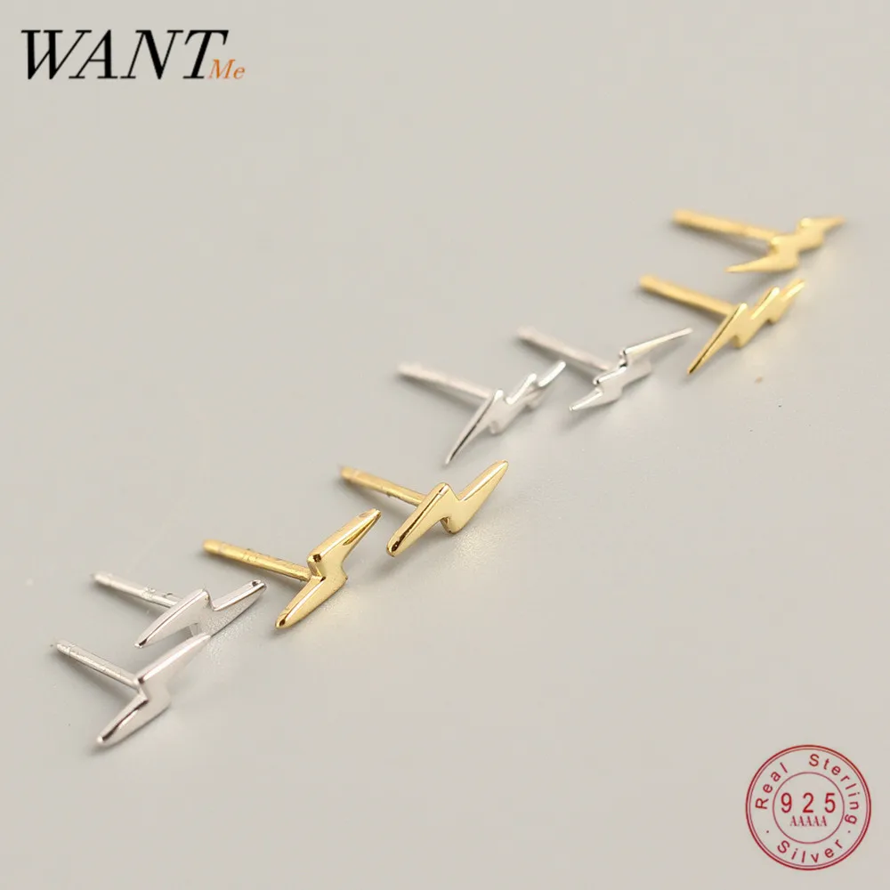 

WANTME Genuine 100% 925 Sterling Silver Minimalist Mini Lightning Very Small Stud Earrings For Women Girls Personality Teen Gift