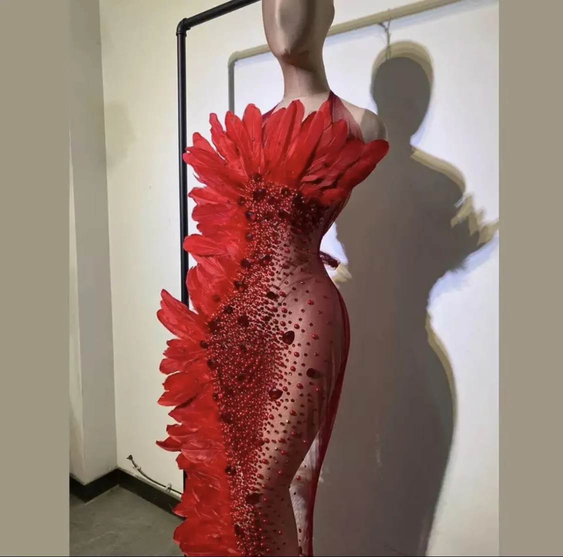 Luxury Red Crystal Feathers See Through Mesh Long Dress Women Evening Prom Wedding Bithday Party Dress Singer Sexy Stage Wear
Luxury Red Crystal Feathers See Through Mesh Long Dress Women Evening Prom Wedding Bithday Party Dress Singer Sexy Stage Wear