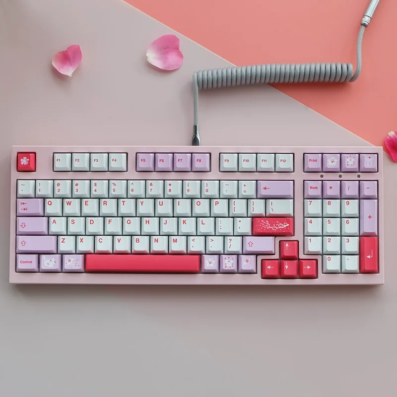 

132 keys Cherry blossoms girl pink Cherry Blossom Dye Keycap PBT sublimation personality mechanical keyboard keycap OEM height
