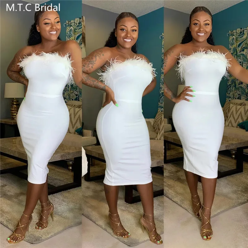 White Short Prom Dresses With Feathers Strapless Sheath Knee Length Sexy Wedding Party Dress Plus Size Black Girls Evening Gown
White Short Prom Dresses With Feathers Strapless Sheath Knee Length Sexy Wedding Party Dress Plus Size Black Girls Evening Gown