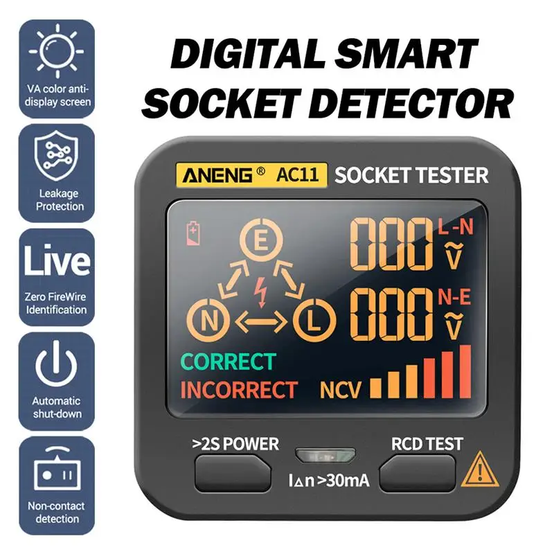 ANENG AC11 Multifunction Socket Tester Outlet Rcd Gfci Test & Bside Voltage Detector Electroscope for measuring plug polarity
ANENG AC11 Multifunction Socket Tester Outlet Rcd Gfci Test & Bside Voltage Detector Electroscope for measuring plug polarity